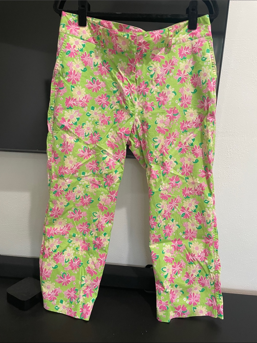 Vintage Lilly Pulitzer Rhinodendrum daisy 12 green pink Pants ankle crop cropped